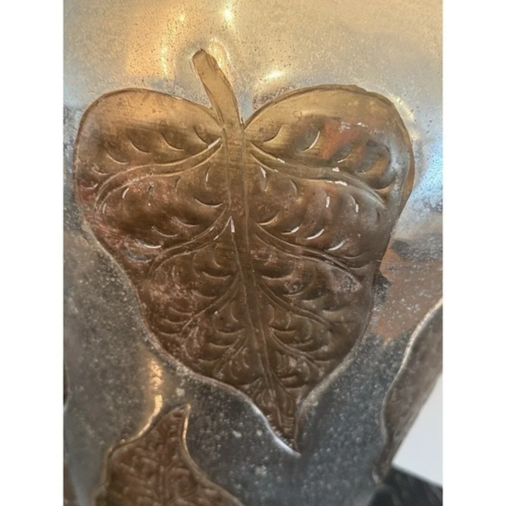 Vintage Large Art Nouveau Metal Vase With Brass Leaves 17.75
